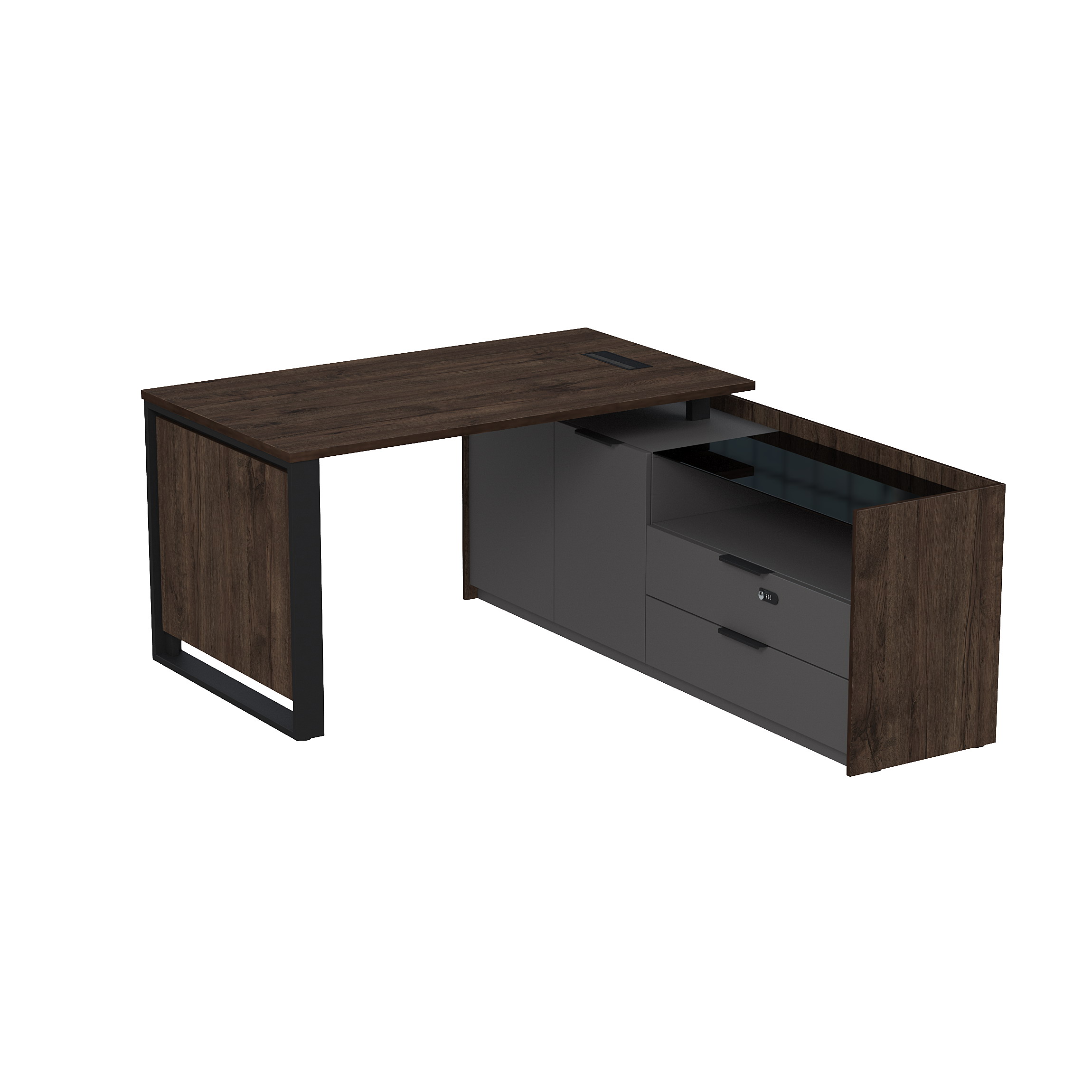 15СОЛД-КЗ.1408 Стол рабочий с люч, на опор двусост тумбе, с ящ (метаб), с код замком (1460*1768*750)