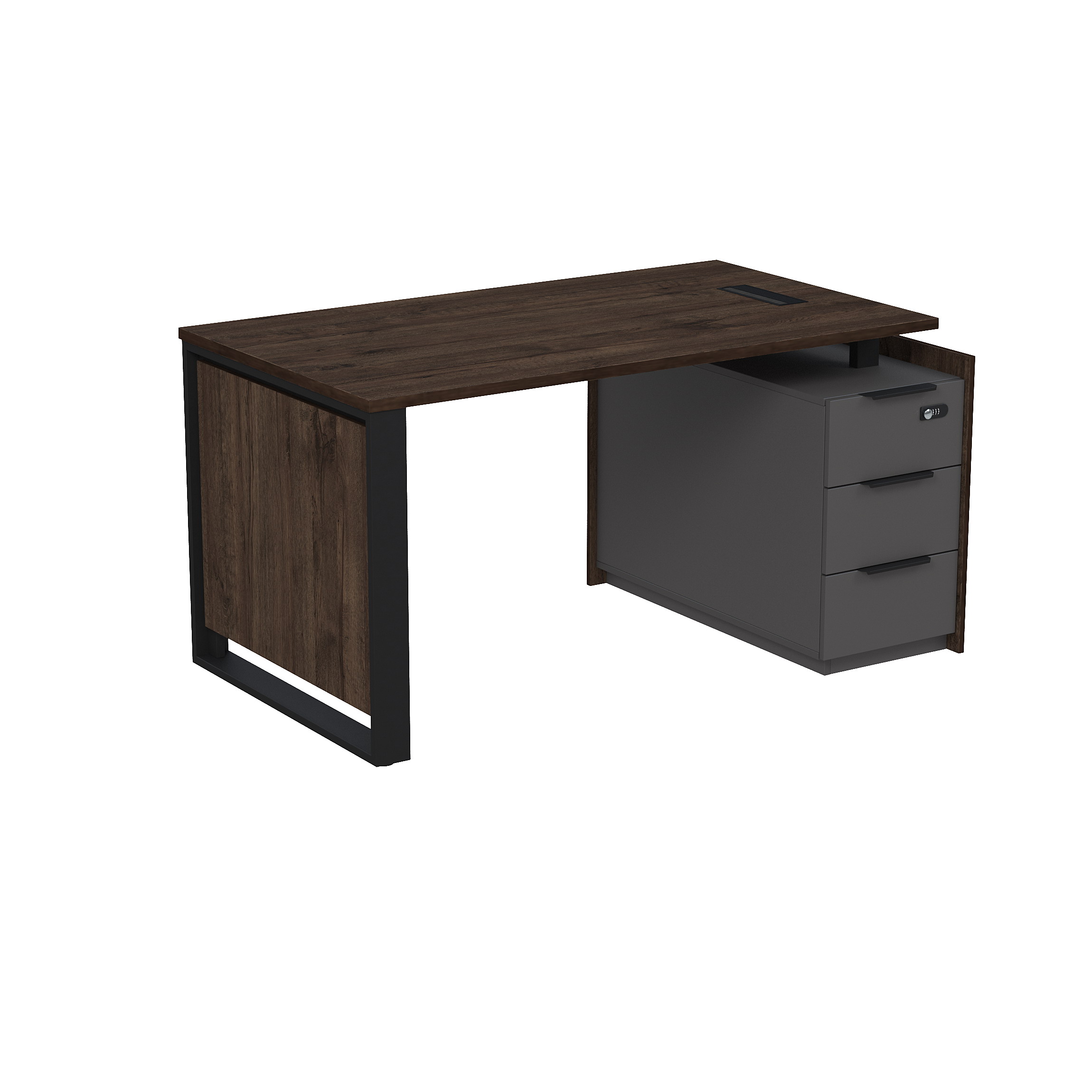 15СОЛУ-КЗ-ШД.1408 Стол рабочий с люч, на опорной угл тумбе, с ящ, с код замком (1460*884*750)