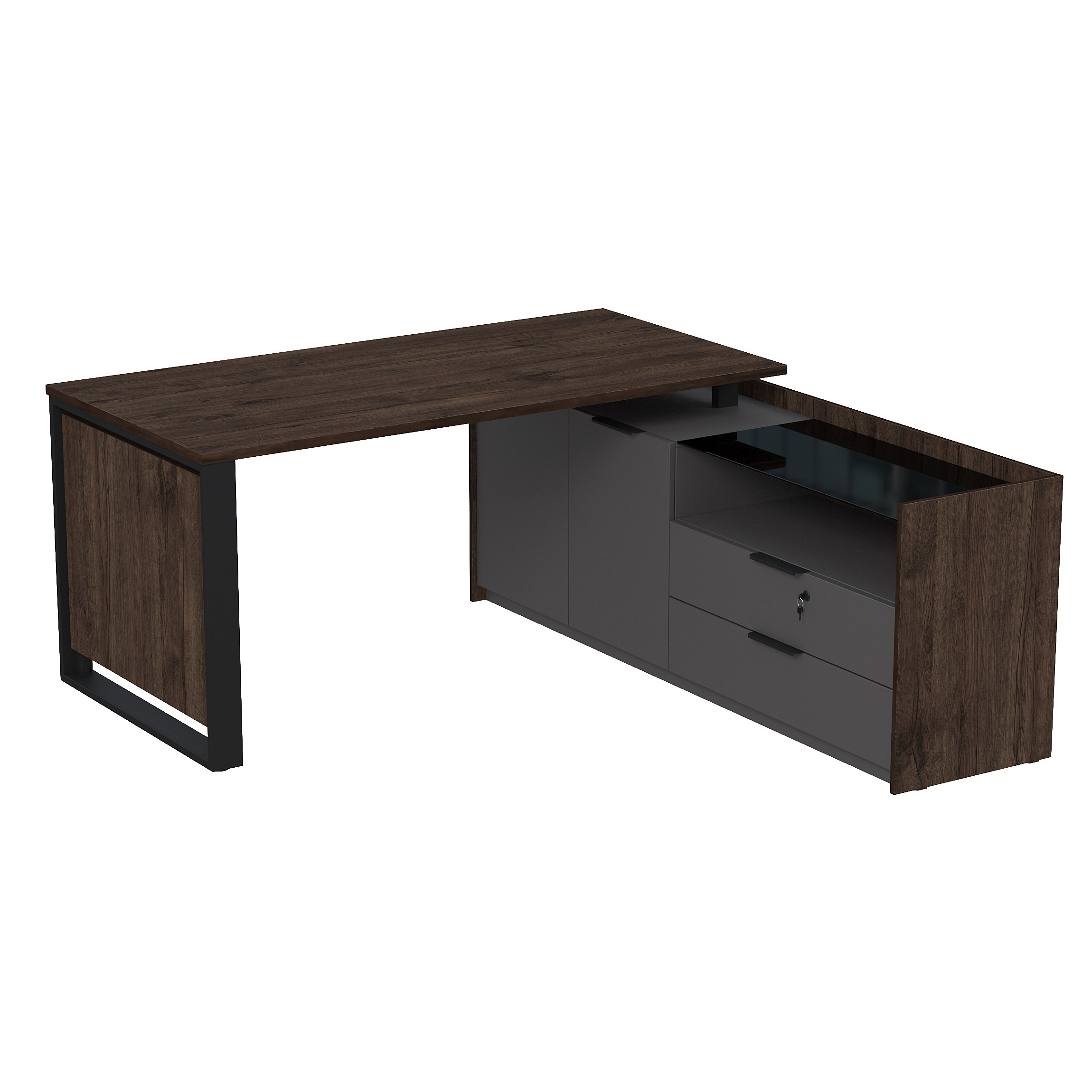 15СОД.1608 Стол рабочий на опорной двусост тумбе, с ящ (метаб), с замком (1660*1768*750)