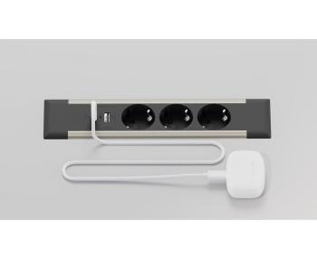 Блок розеток встраиваемый в стол (3 розетки, USB-A, USB-C) G4103T-2AC Серебро+Черный