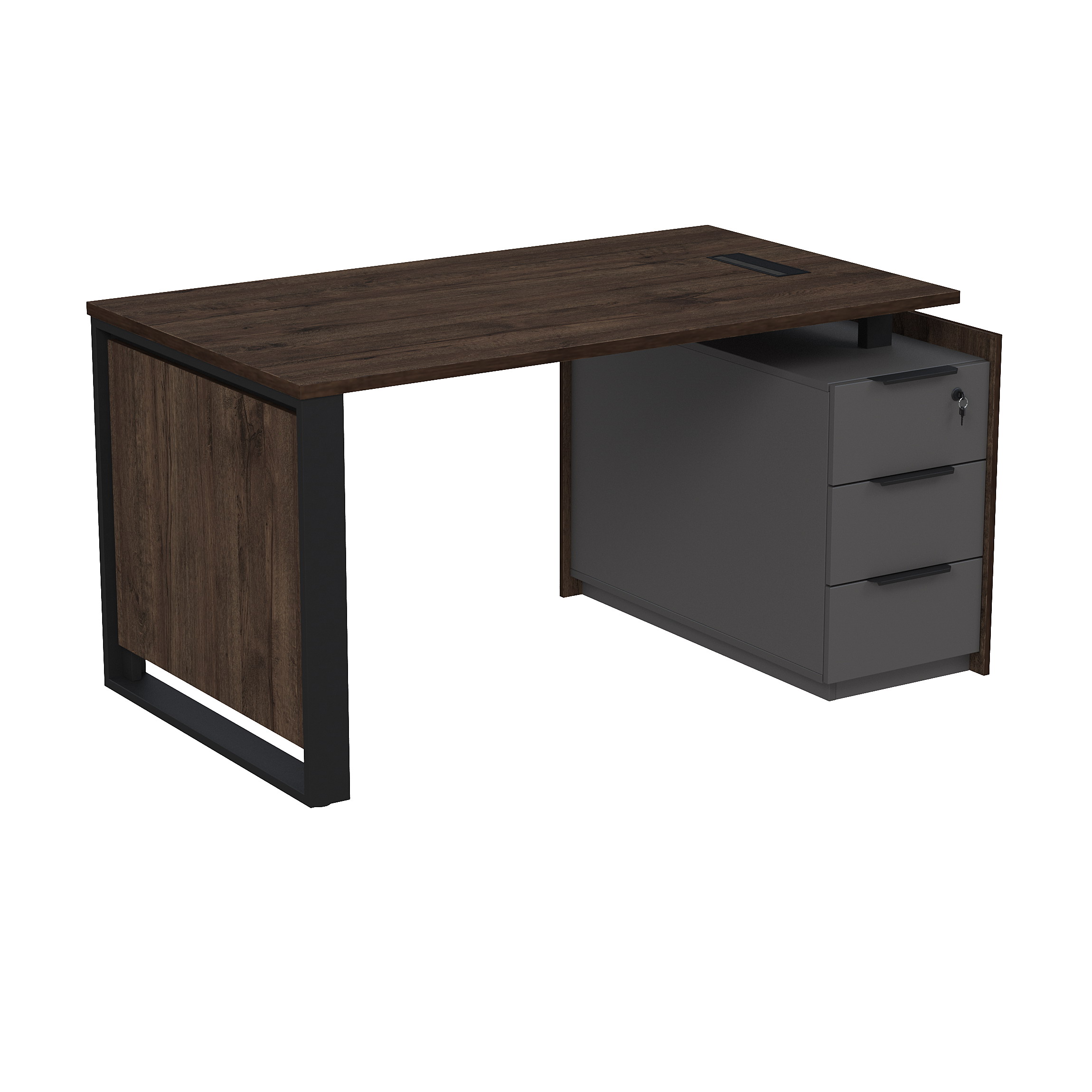 15СОЛУ-ШД.1408 Стол рабочий с люч, на опорной угл тумбе, с ящ, с замком (1460*884*750)