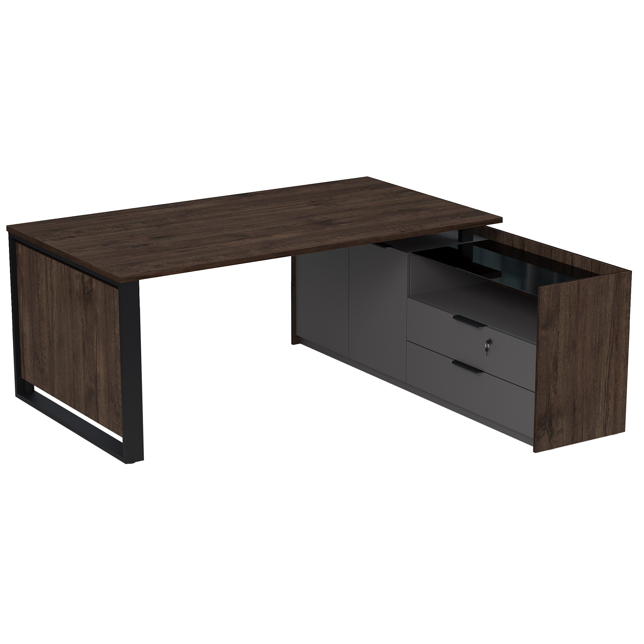 15СОД.1810 Стол рабочий на опорной двусост тумбе, с ящ (метаб), с замком (1860*1768*750)