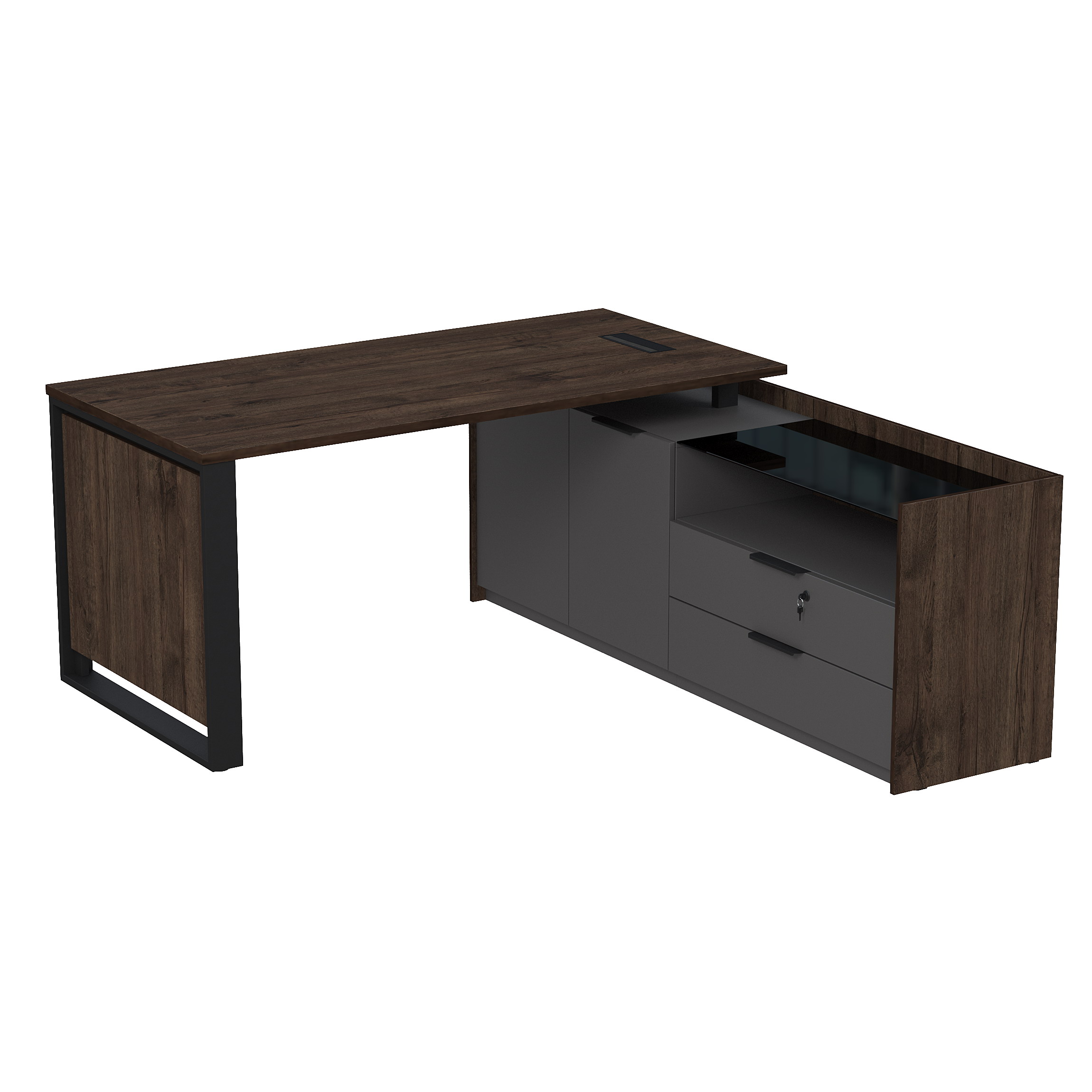 15СОЛД.1608 Стол рабочий с люч, на опорной двусост тумбе, с ящ (метаб), с замком (1660*1768*750)