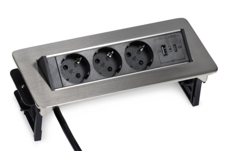  Блок розеток выдвижной горизонтальный (3 розетки, USB-A, USB-C) G4703-2AC Никель+Черный
