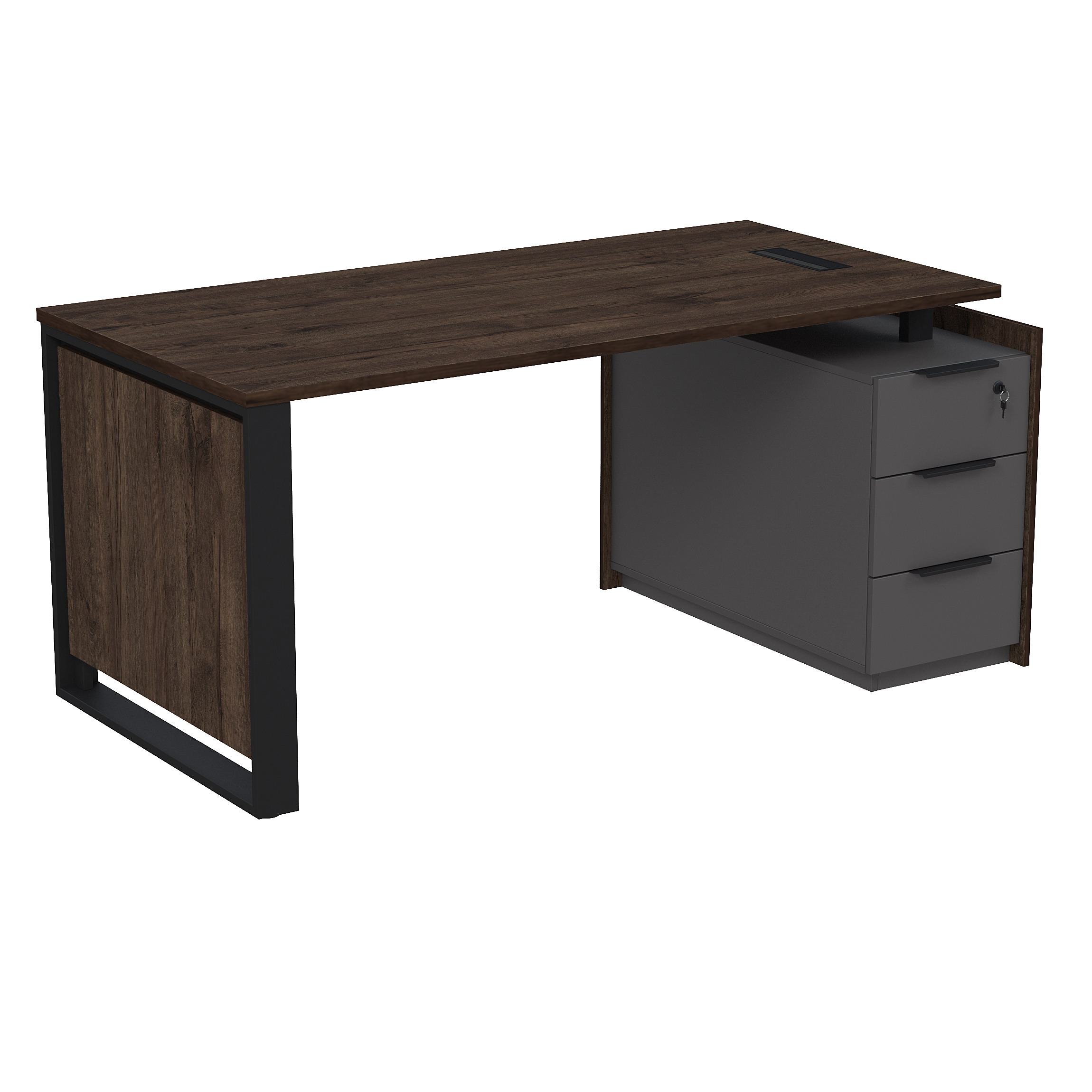 15СОЛУ-ШД.1608 Стол рабочий с люч, на опорной угл тумбе, с ящ, с замком (1660*884*750)