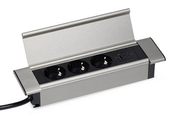 Блок розеток с откидной крышкой (3 розетки, USB-A, USB-C) G4103Q-2AC Серебро+Черный
